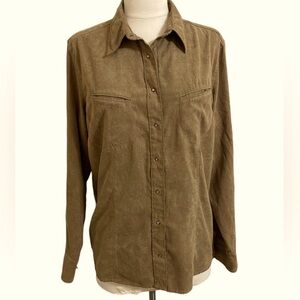 COLUMBIA Brown Faux Suede Fitted Western Button Down Snap Front Shirt Large